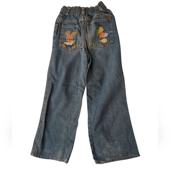 Vintage Girls Embroidered Bunny & Balloons Blue Denim Jeans Size 6 - Picture 2 of 8